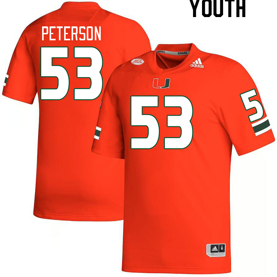 Youth #53 Lucas Peterson Miami Hurricanes College Football Jerseys Stitched-Orange - Click Image to Close